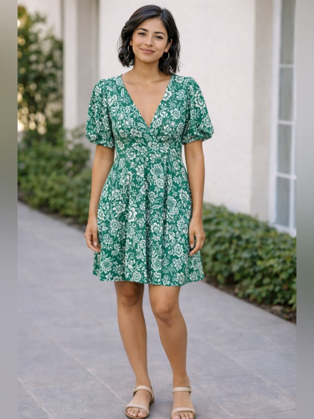 HEYCHIC Australia Elegant Floral Midi Dress Bubble Sleeve Twist Front NWT